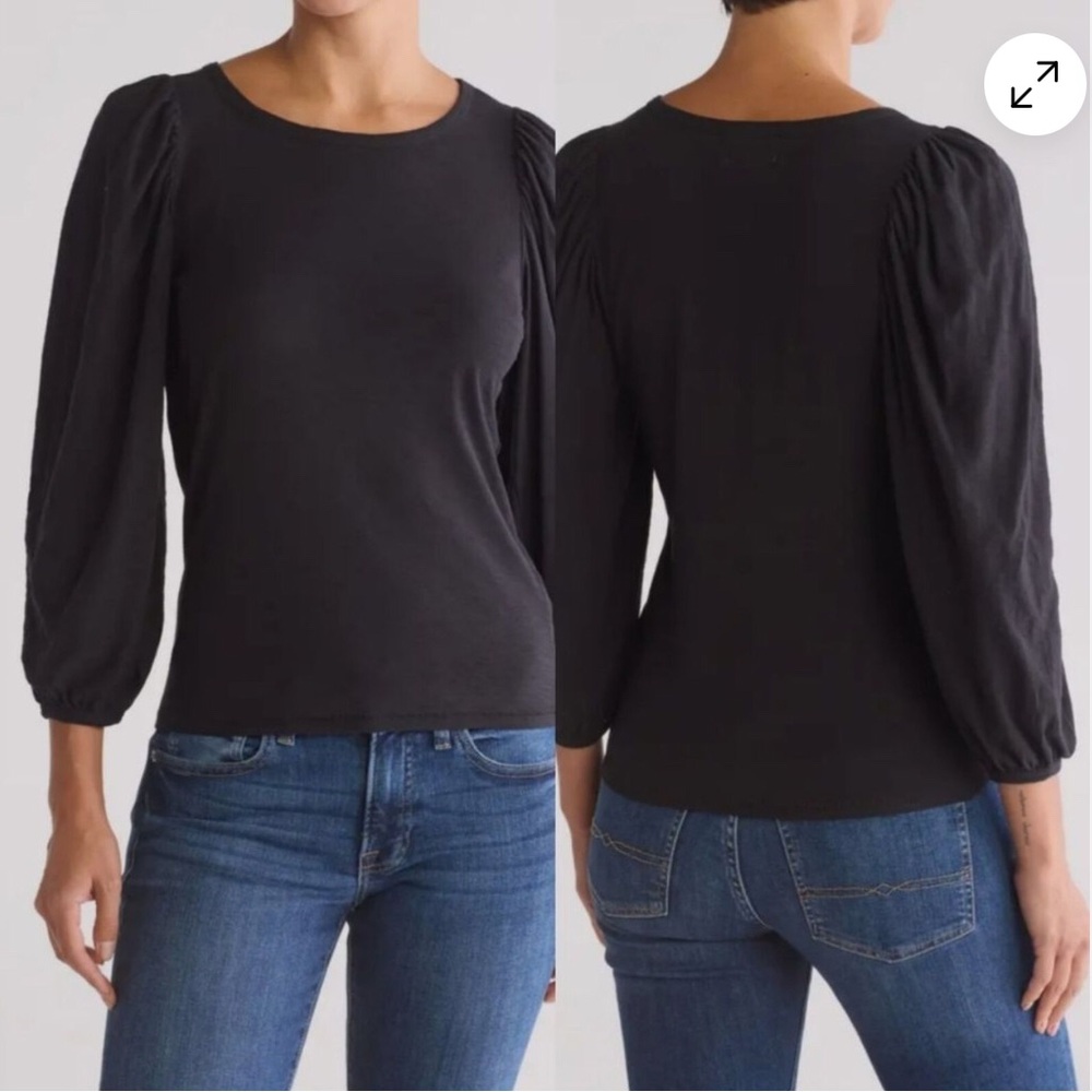 Nation LTD Cecilia Long Balloon Sleeve Black Pima Cotton Top Size Small Boho